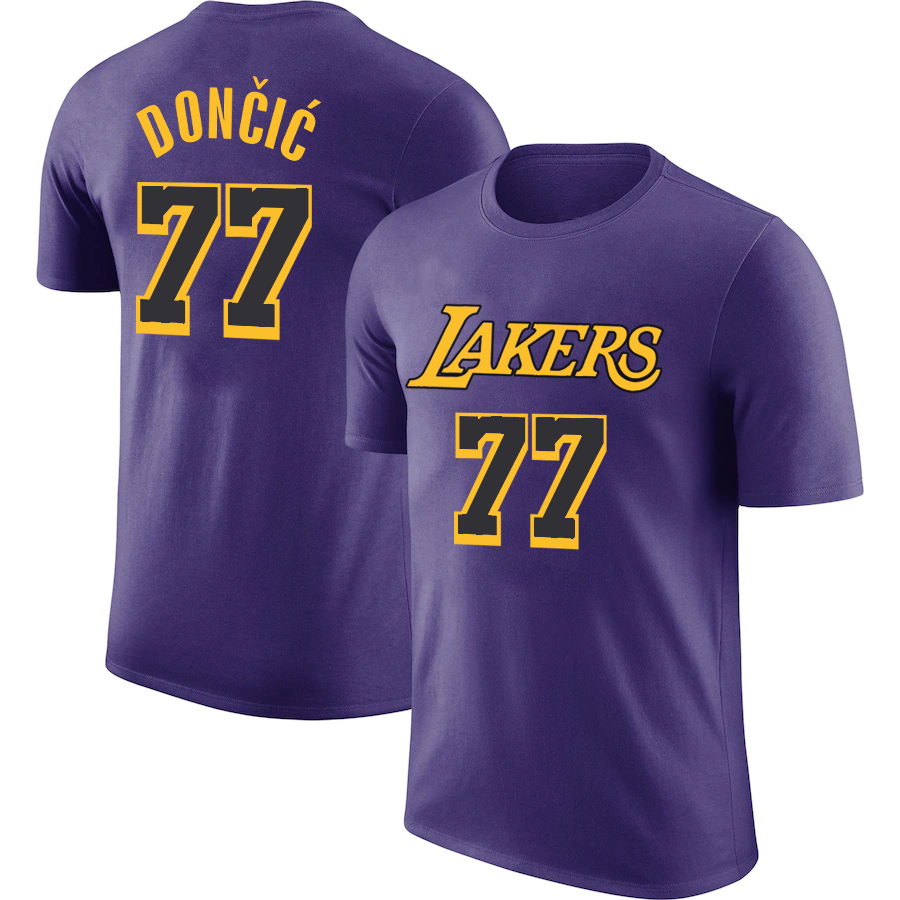Men NBA Los Angeles Lakers #77 Doncic purple T shirts